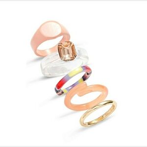 BP. 4-Pack Multicolor Resin Rings, Size Medium in Peach- Gold Multi